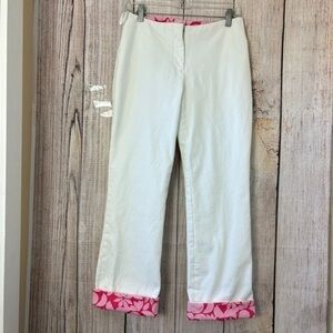 Vintage Lilly Pulitzer  Pants Women's Size 4 Mid-Rise White Floral Cuffed Crop